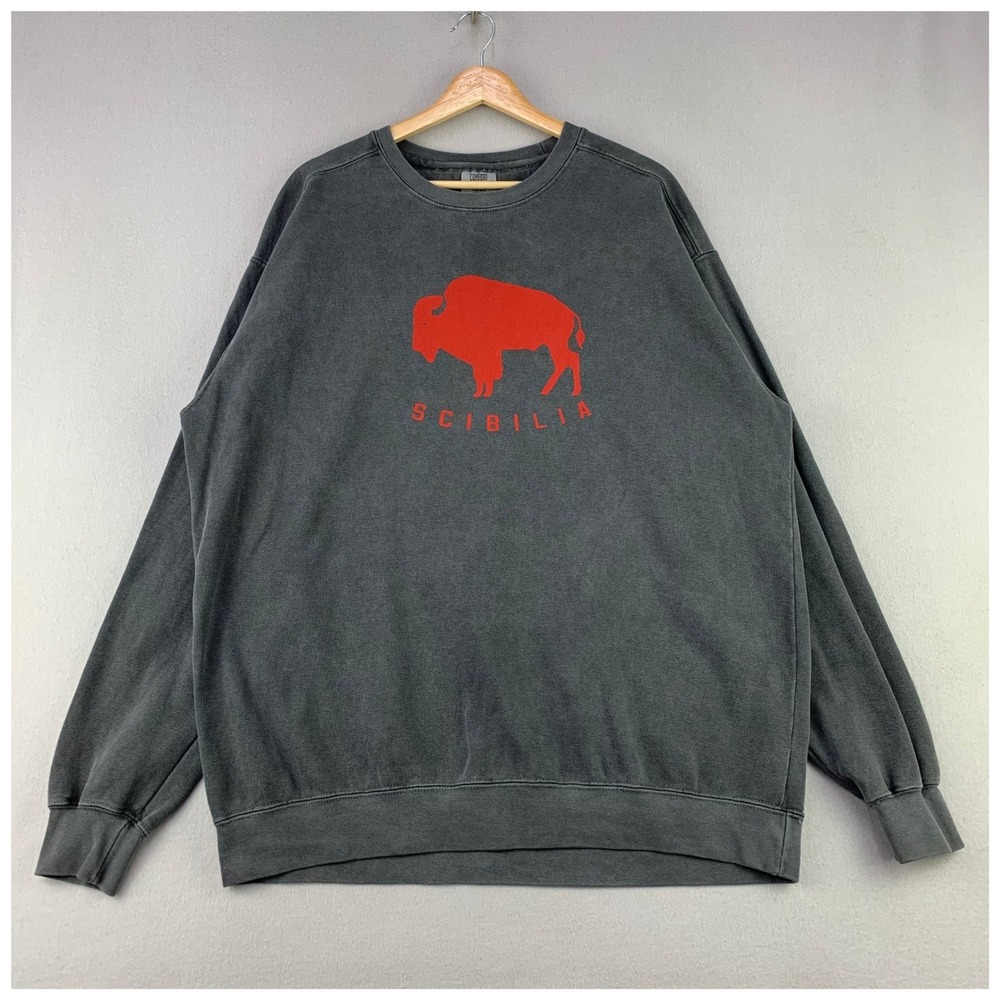 Scibilia Buffalo Sweatshirt Mens XL Gray Garment Dye Graphic Crew Comfort Colors